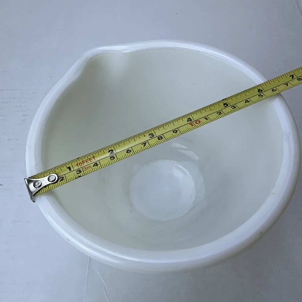 Lot 2 Vintage Milk Glass Mixing Bowls, One with Spout One with Handles Unmarked